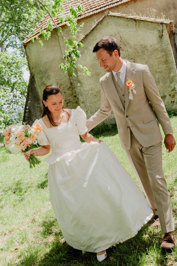 bouquet de mariée crème et orange
